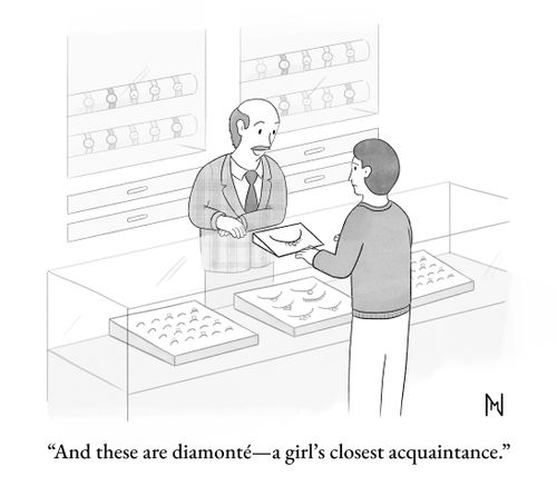 "And these are diamonté—a girl's closest acquaintance."