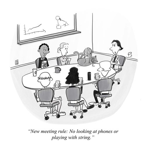 "New meeting rule: No looking at phones or playing with string."