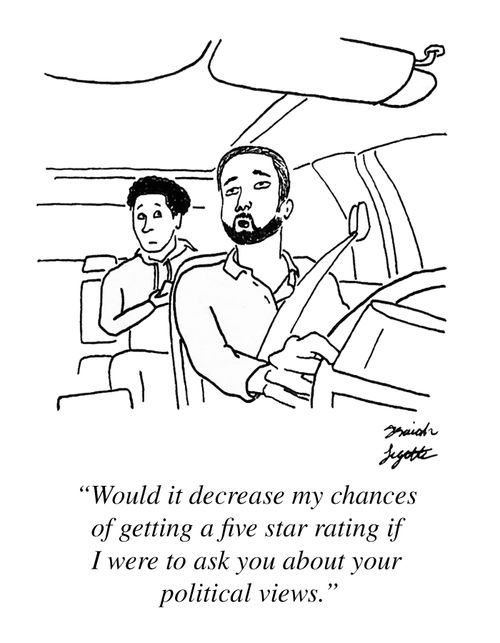 "Would it decrease my chances of getting a five star rating if I were to ask you about your political views."