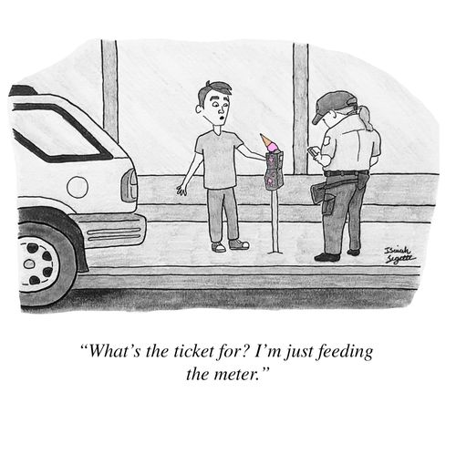 "What's the ticket for? I'm just feeding the meter."