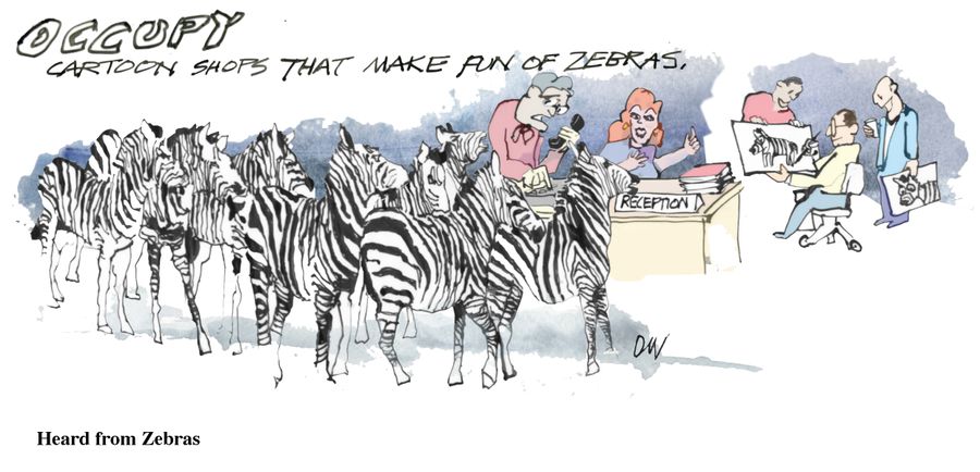 Occupy: Cartoon shops that make fun of zebras.  