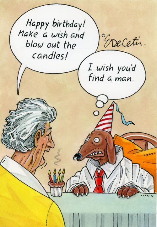 "Happy birthday! Make a wish and blow out the candles!" "I wish you'd find a man."