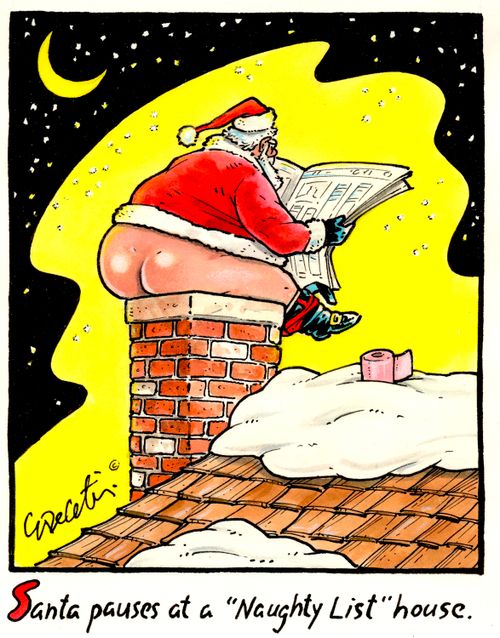 "Santa pauses at a 'Naughty List' house."