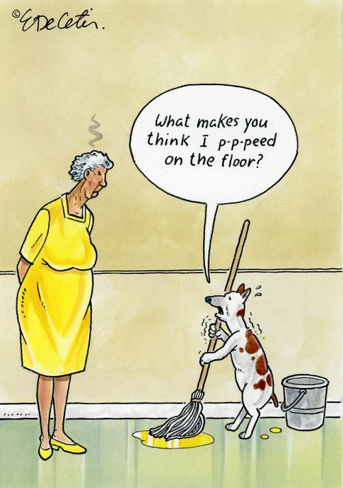 "What makes you think I p-p-peed on the floor?"