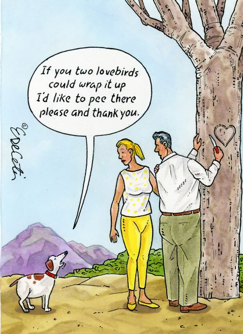 "If you two lovebirds could wrap it up I'd like to pee there please and thank you."