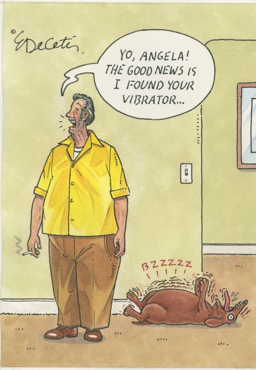 "Yo, Angela! The good news is I found your vibrator..."