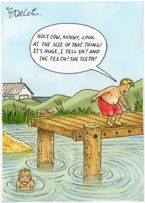 "Holy cow, Kenny, look at the size of that thing! It's huge, I tell ya'! And the teeth! The teeth!"