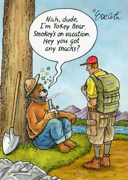 "Nah, dude, I'm Tokey Bear. Smokey's on vacation. Hey you got any snacks?"