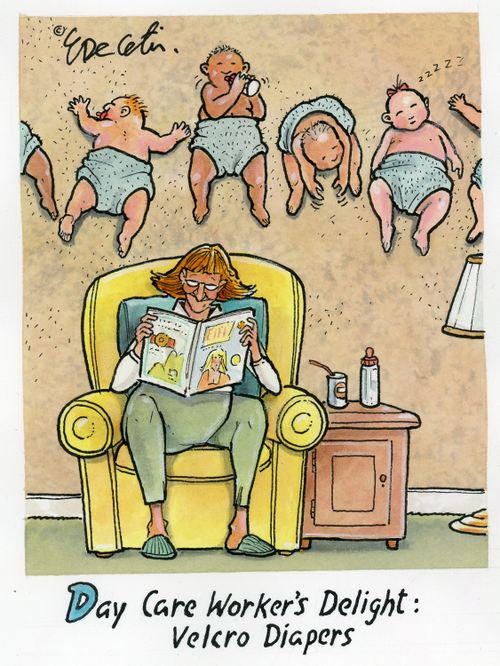 "Day care worker's delight: Velcro diapers"