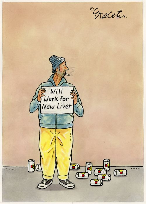 "Will work for new liver"