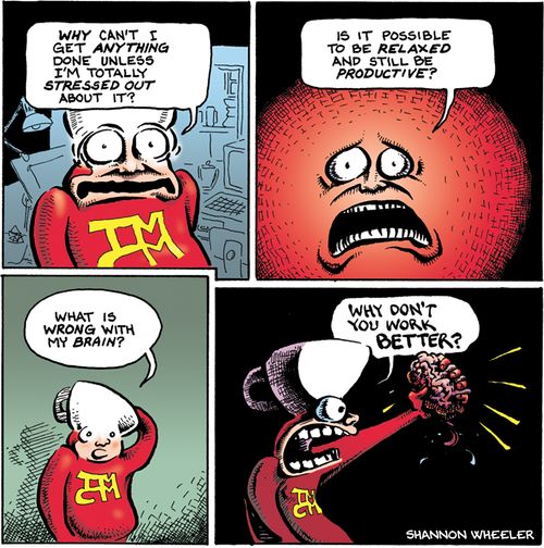 "Why can't I get anything done unless I'm totally stressed out about it?" "Is it possible to be relaxed and still be productive?" "What is wrong with my brain?" "Why don't you work better?"