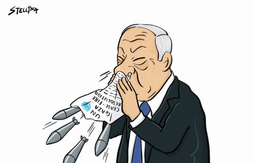 Biben sneezing - UN Gaza ceasefire request.