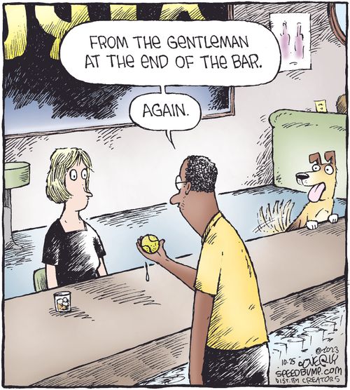 "From the gentleman at the end of the bar.  Again."