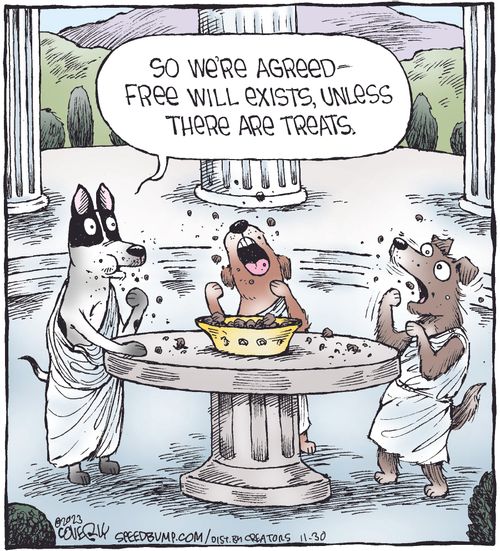 "So we're agreed—free will exists, unless there are treats."