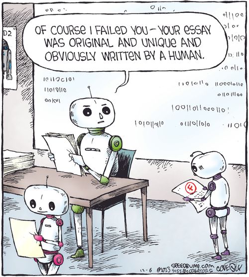 "Of course I failed you — your essay was original and unique and obviously written by a human."