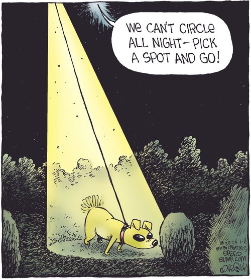 "We can't circle all night - pick a spot and go!"