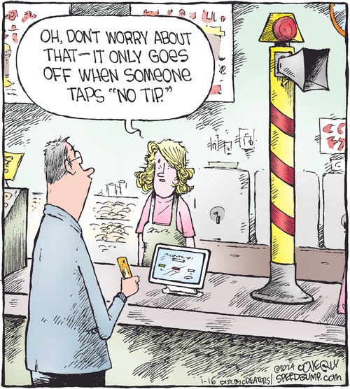 "Oh, don't worry about that—it only goes off when someone taps 'no tip.'"