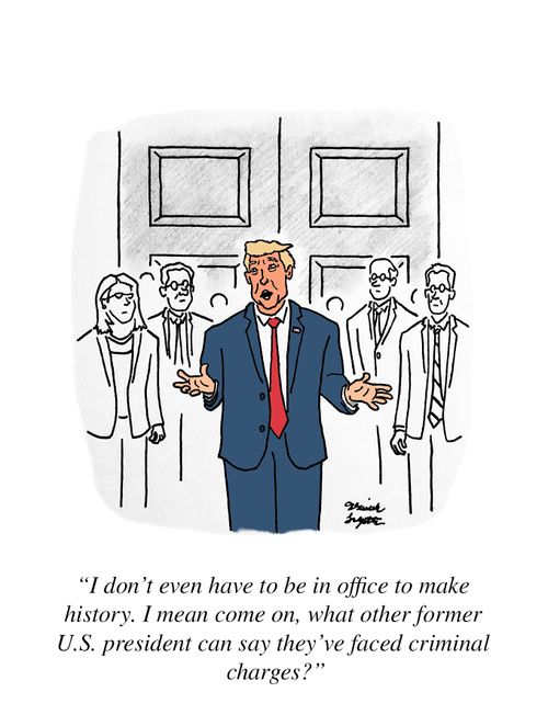"I don't even have to be in office to make history. I mean come on, what other former U.S. president can say they've faced criminal charges?"