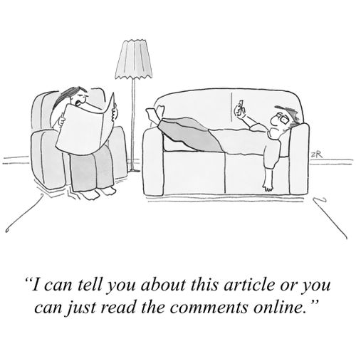 "I can tell you about this article or you can just read the comments online."