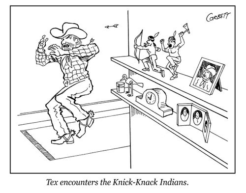 "Tex encounters the Knick-Knack Indians."