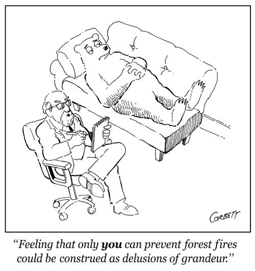 "Feeling that only you can prevent forest fires could be construed as delusions of grandeur."