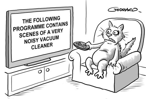 "The following programme contains scenes of a very noisy vacuum cleaner."