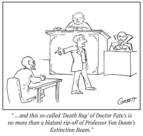 "...and this so-called 'Death Ray' of Doctor Fate's is no more than a blatant rip-off of Professor Von Doom's Extinction Beam."