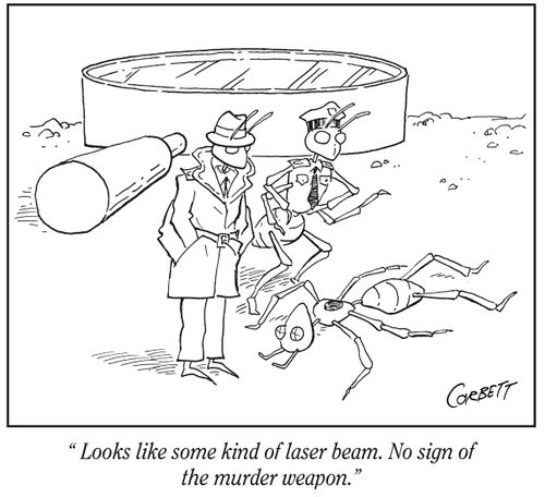 "Looks like some kind of laser beam. No sign of the murder weapon."