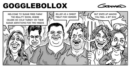 "Welcome to Sugar Free Farm! The reality show, where celebs go cold turkey on their sugar addictions for two weeks."