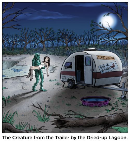 The creature from the trailer by the dried-up lagoon.