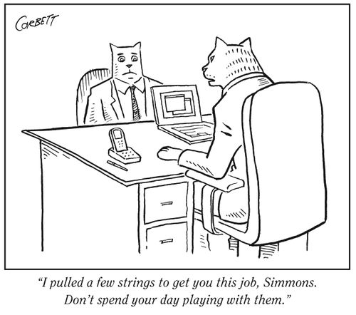 "I pulled a few strings to get you this job, Simmons. Don't spend your day playing with them."