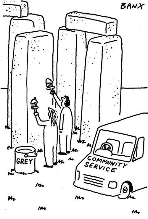 Community service paints Stonehenge grey.