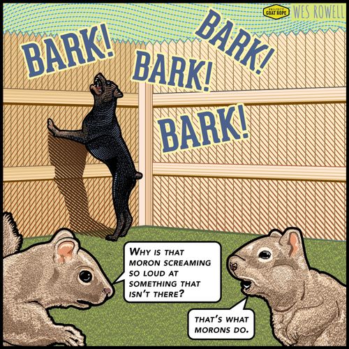 "Why is that moron screaming so loud at something that isn't there?"  