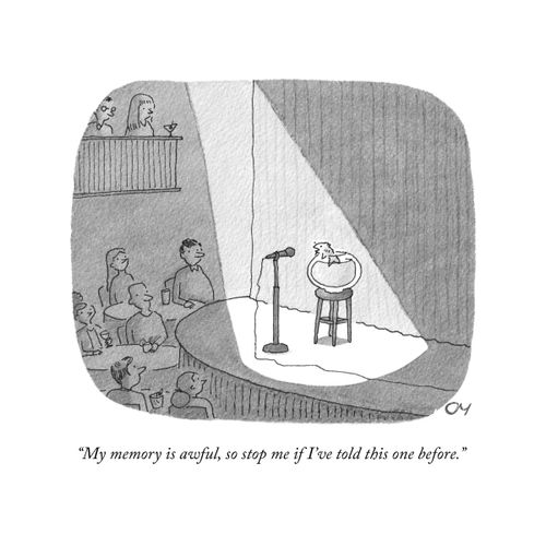 "My memory is awful, so stop me if I've told this one before."