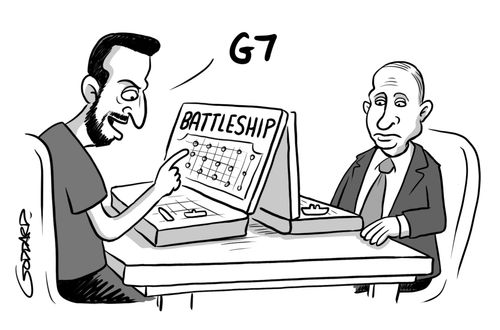 Zelensky playing Putin at Battleship - G7