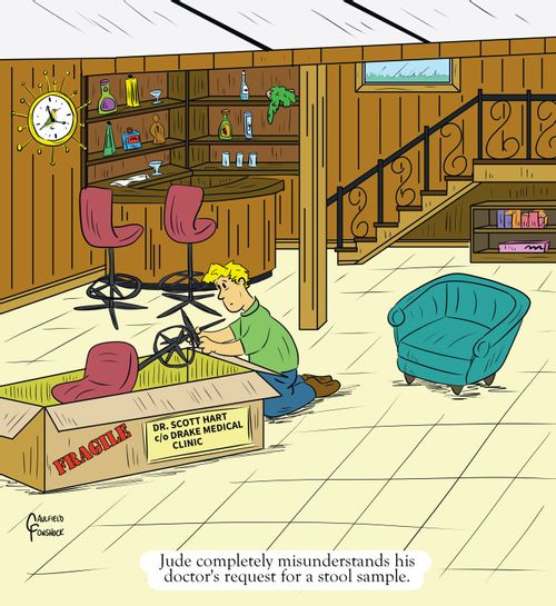 Jude completely misunderstands his doctor's request for a stool sample.