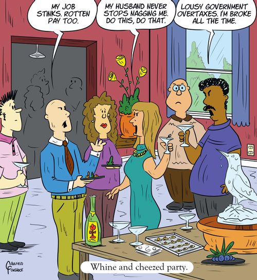 "Whine and cheezed party."