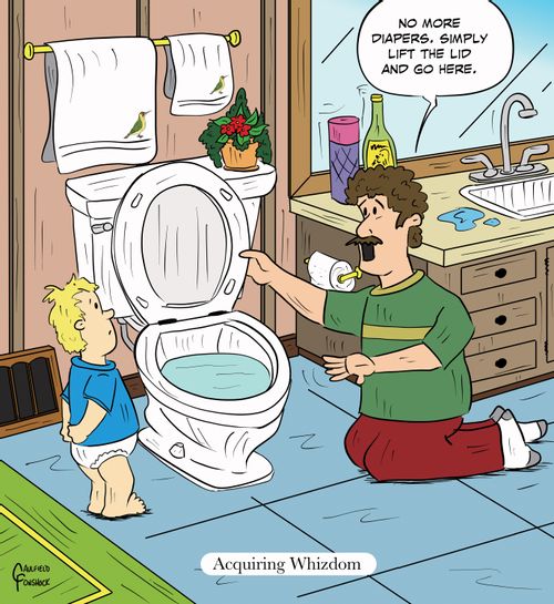 "No more diapers. Simply lift the lid and go here."
