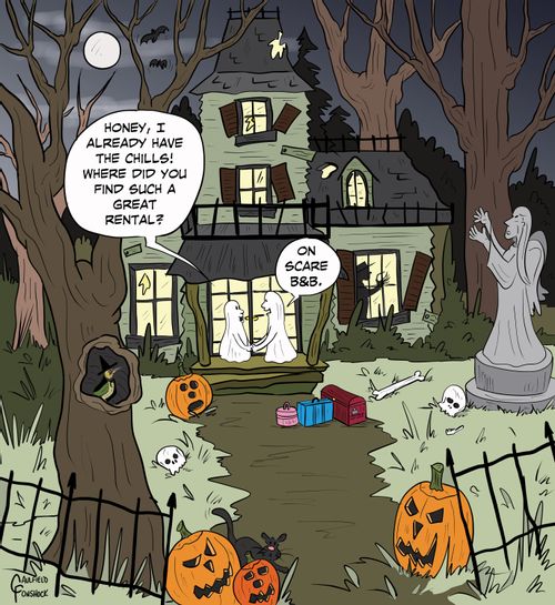 "Honey, I already have the chills! Where did you find such a great rental?" "On Scare B&B."