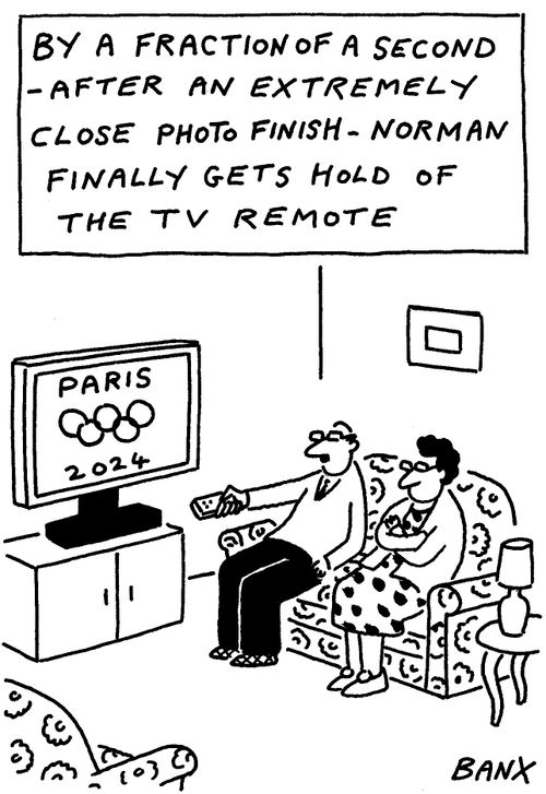 "By a fraction of a second - after an extremely close photo finish - Norman finally gets hold of the TV remote."