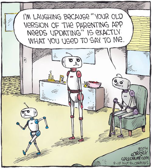 "I'm laughing because 'Your old version of the parenting app needs updating' is exactly what you used to say to me."