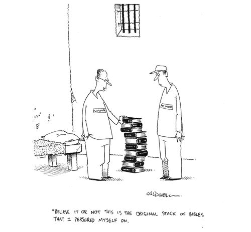 "Believe it or not this is the original stack of bibles that I perjured myself on."
