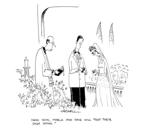 "And now, Marla and Dave will text their own vows."