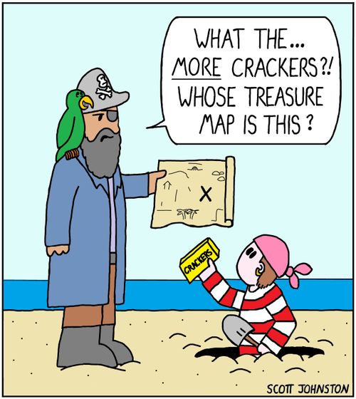 "What the... more crackers?! Whose treasure map is this?"