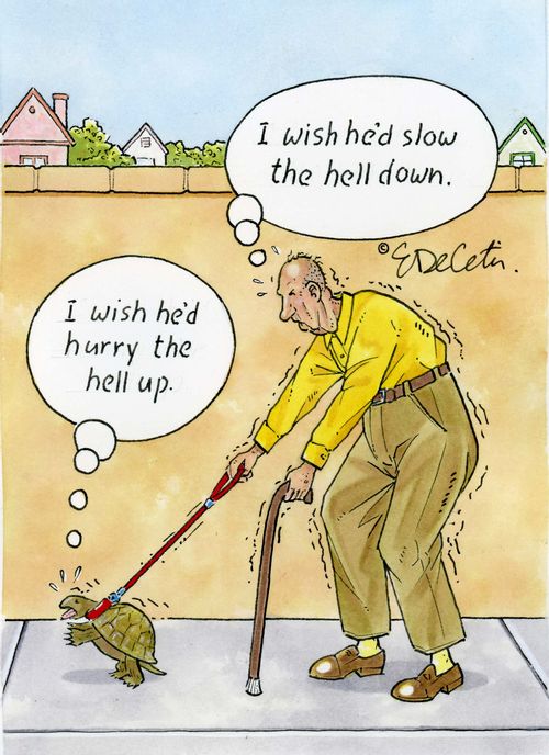 "I wish he'd slow the hell down."  "I wish he'd hurry the hell up."