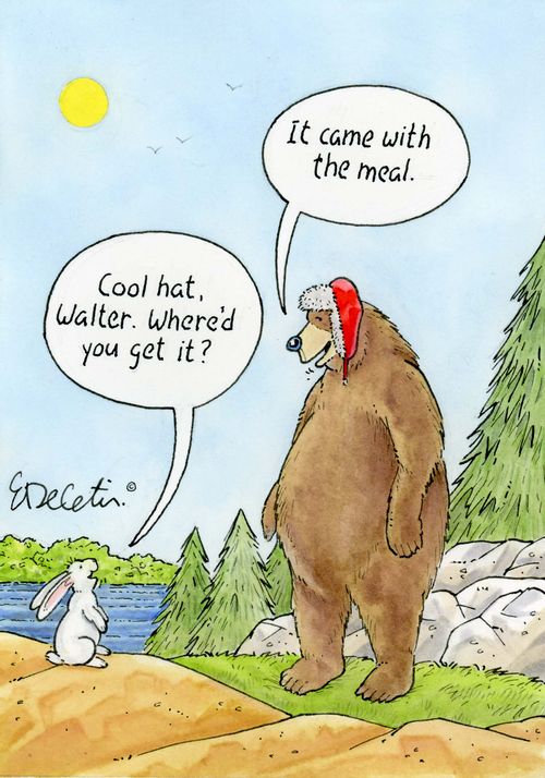 "Cool hat, Walter. Where'd you get it?"  "It came with the meal."