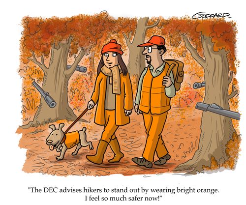 "The DEC advises hikers to stand out by wearing bright orange. I feel so much safer now!"