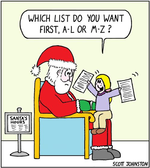"Which list do you want first, A-L or M-Z?"