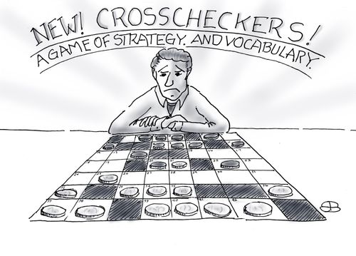 "New! Crosscheckers! A game of strategy and vocabulary!"