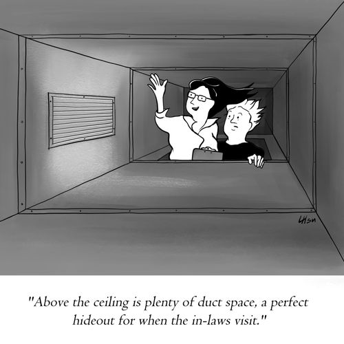 "Above the ceiling is plenty of duct space, a perfect hideout for when the in-laws visit."